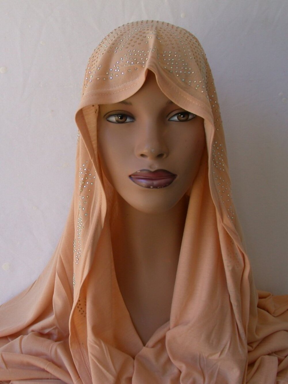 Women's Desert Sand Beige Rhinestone Fashion Jersey Scarf 28x70 Headwrap  Hijab